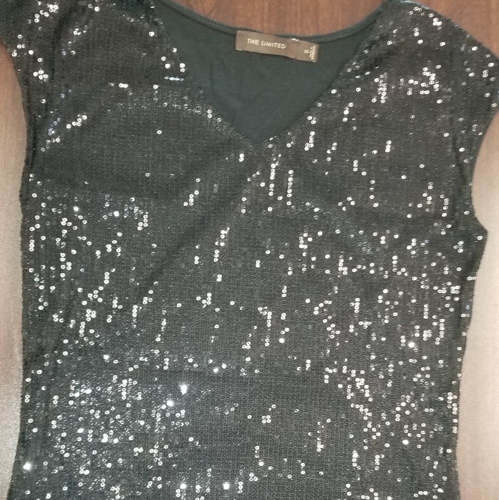 The Limited Black Sequin Top, Size XS